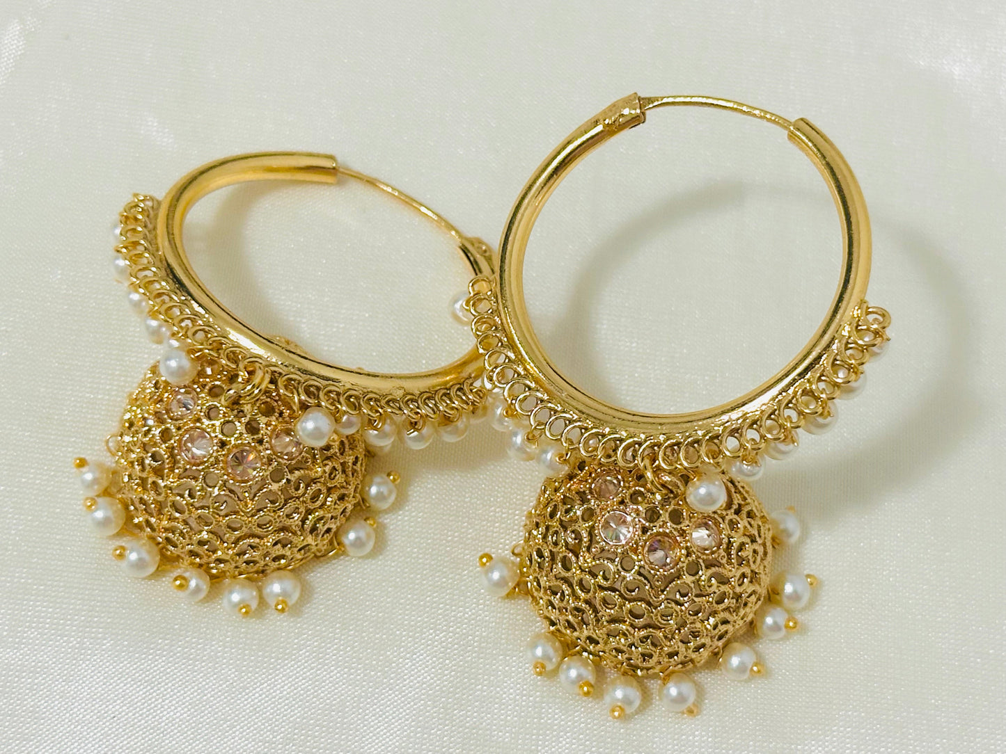 Vibrant Gold-Toned Jhumka Hoop Earrings with color Beads