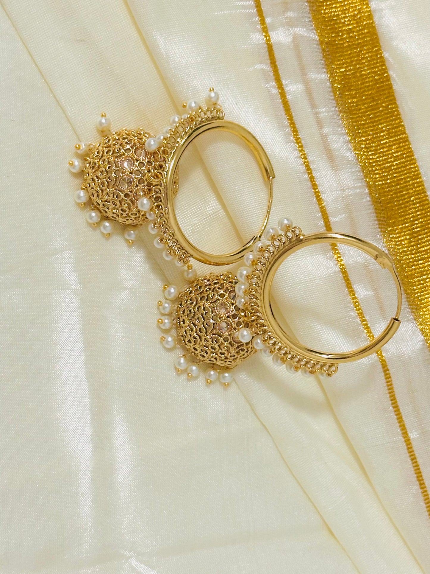Vibrant Gold-Toned Jhumka Hoop Earrings with color Beads