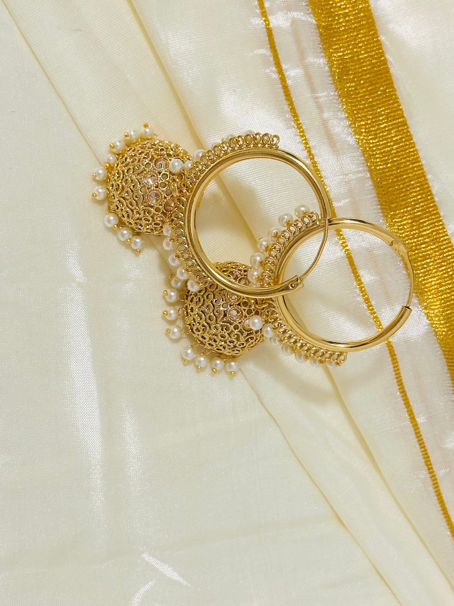 Vibrant Gold-Toned Jhumka Hoop Earrings with color Beads