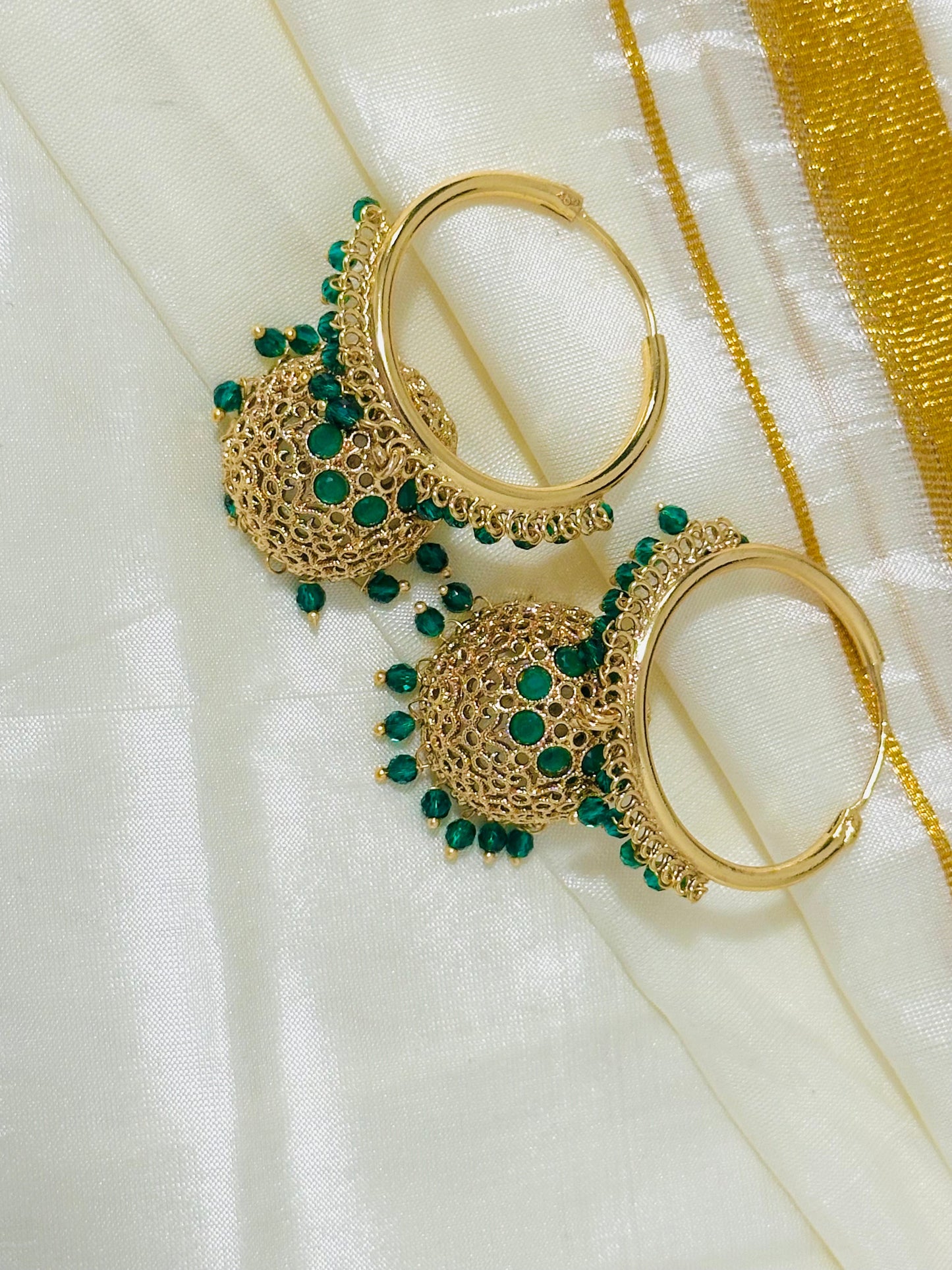Vibrant Gold-Toned Jhumka Hoop Earrings with color Beads