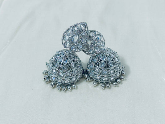 Stunning Silver-Toned Jhumka Earrings