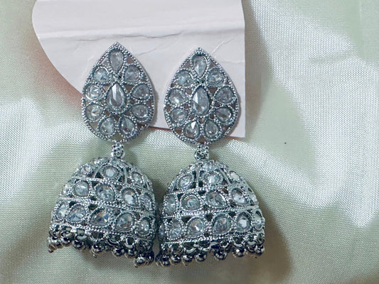 Stunning Silver-Toned Jhumka Earrings