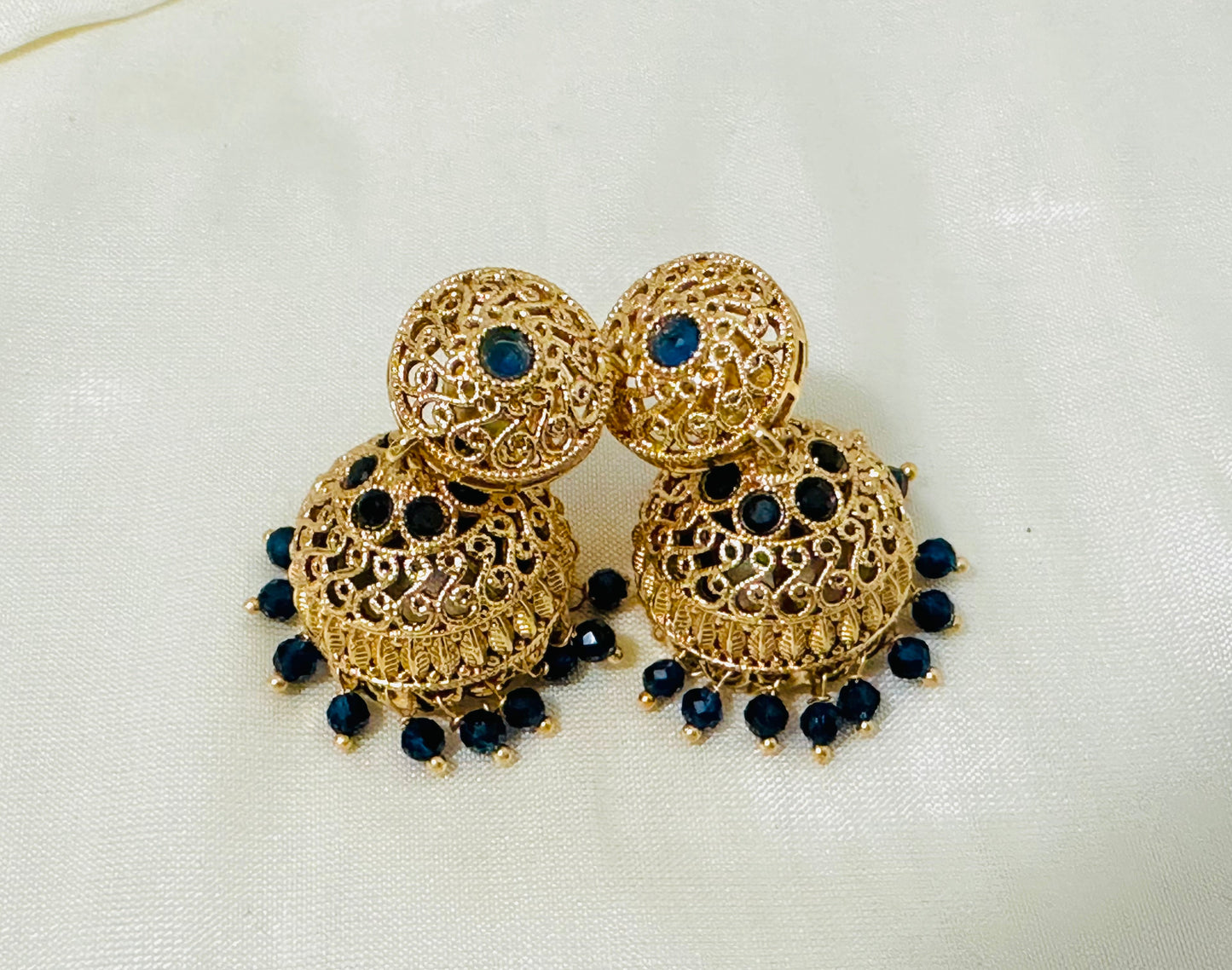 Exquisite Gold-Toned Filigree Jhumka Earrings