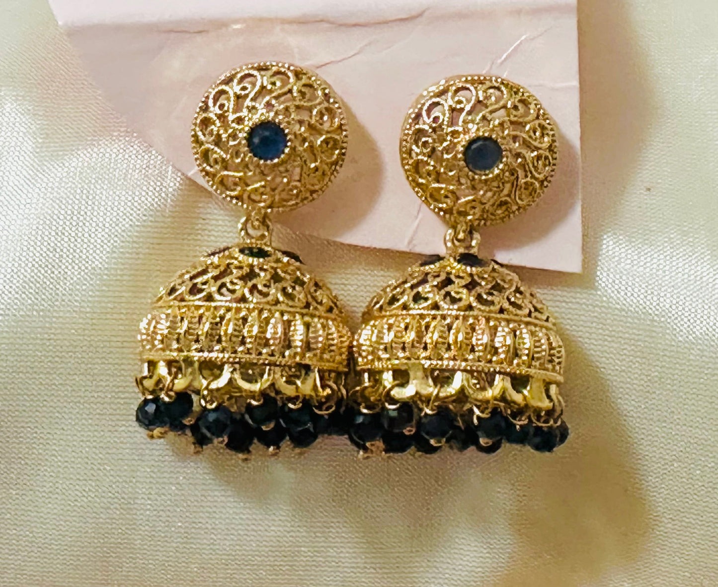 Exquisite Gold-Toned Filigree Jhumka Earrings