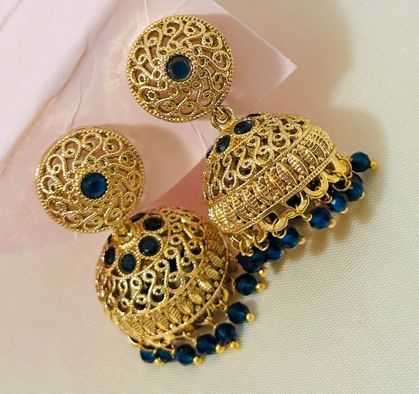 Exquisite Gold-Toned Filigree Jhumka Earrings