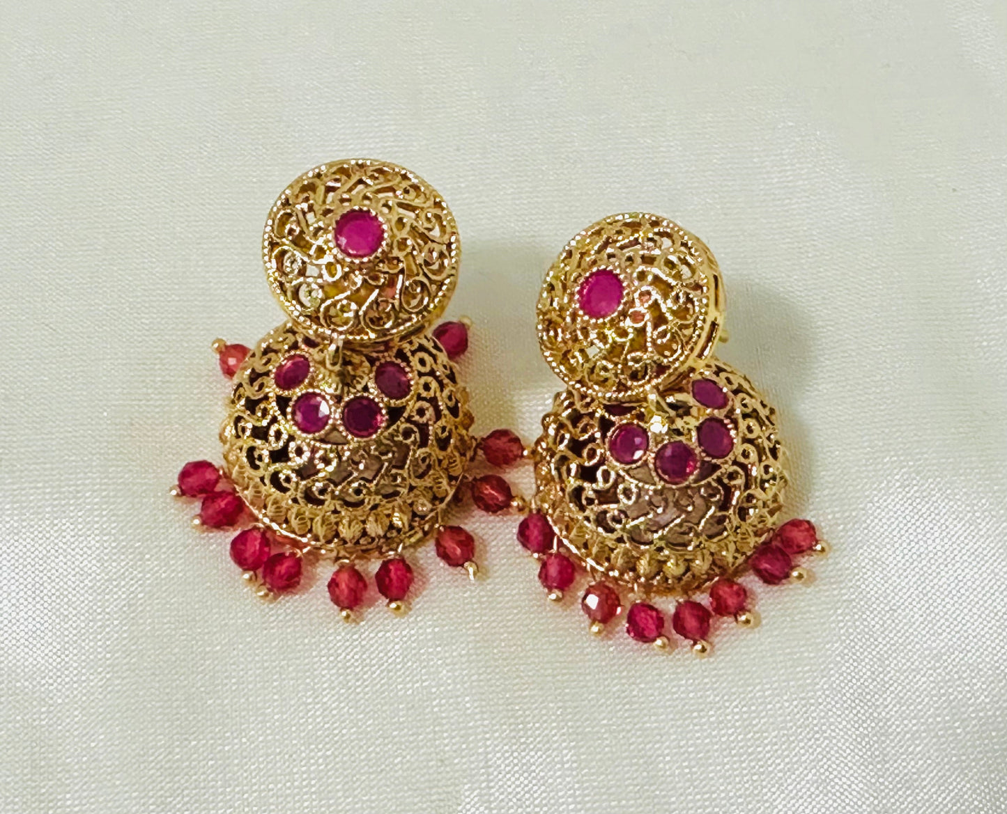 Exquisite Gold-Toned Filigree Jhumka Earrings