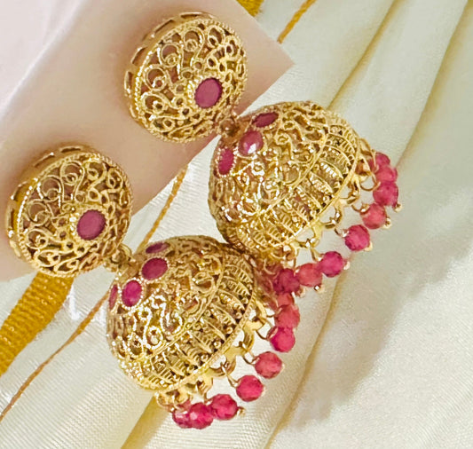 Exquisite Gold-Toned Filigree Jhumka Earrings
