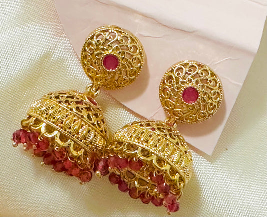 Exquisite Gold-Toned Filigree Jhumka Earrings