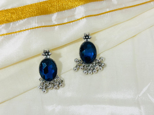 Striking Oxidized Silver Drop Earrings with color Stone