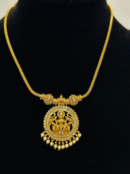 Traditional Indian Lakshmi Pendant Necklace and Jhumka Earring Set