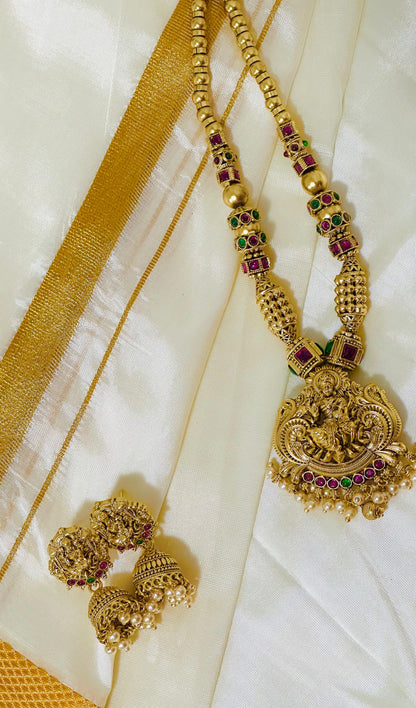 Antique Gold Necklace with Lakshmi Pendant