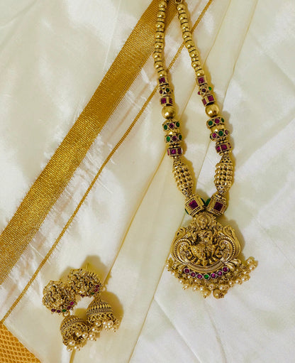 Antique Gold Necklace with Lakshmi Pendant