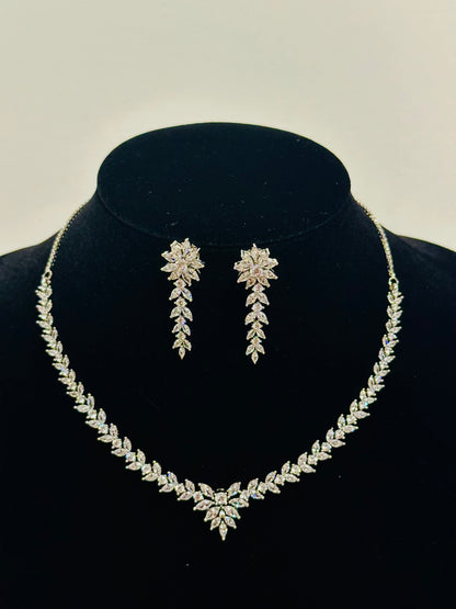 Sparkling Floral Necklace and Earring Set