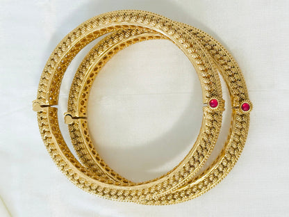 Traditional Gold-Toned Ruby Embellished Bangles (Set of 2)