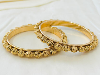 Ornate Gold-Toned Ball-Beaded Bangles (Set of 2)