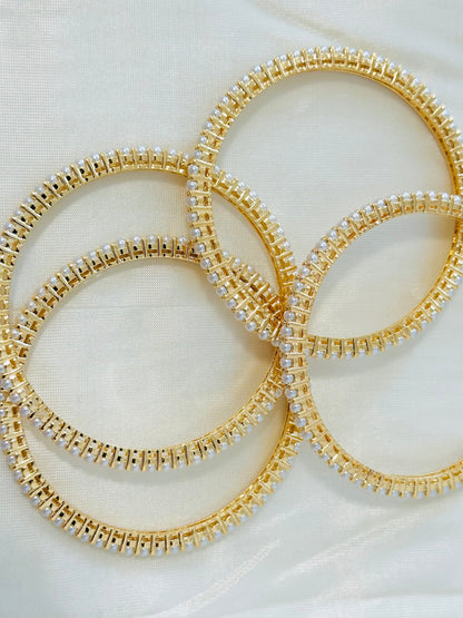 Elegant Gold-Toned & Pearl Beaded Bangles (Set of 4)