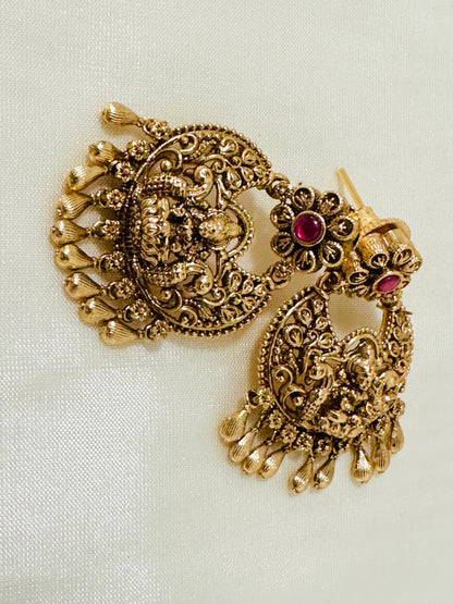 Magnificent Traditional Gold-Toned Lakshmi Temple Jhumkas