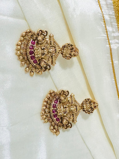 Majestic Gold-Toned Devi Temple Earrings