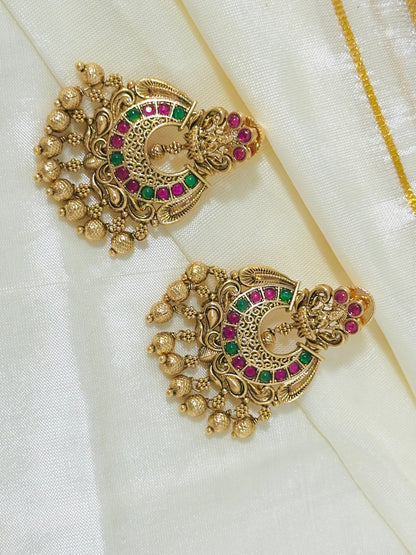 Majestic Traditional Gold-Toned Lakshmi Temple Chandbali Earrings