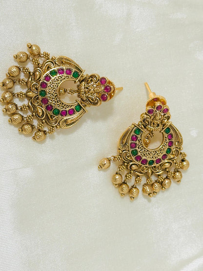 Majestic Traditional Gold-Toned Lakshmi Temple Chandbali Earrings