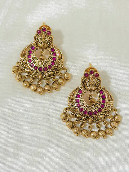 Majestic Traditional Gold-Toned Lakshmi Temple Chandbali Earrings