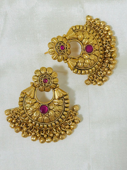 Exquisite Gold-Toned Floral Chandbali Earrings