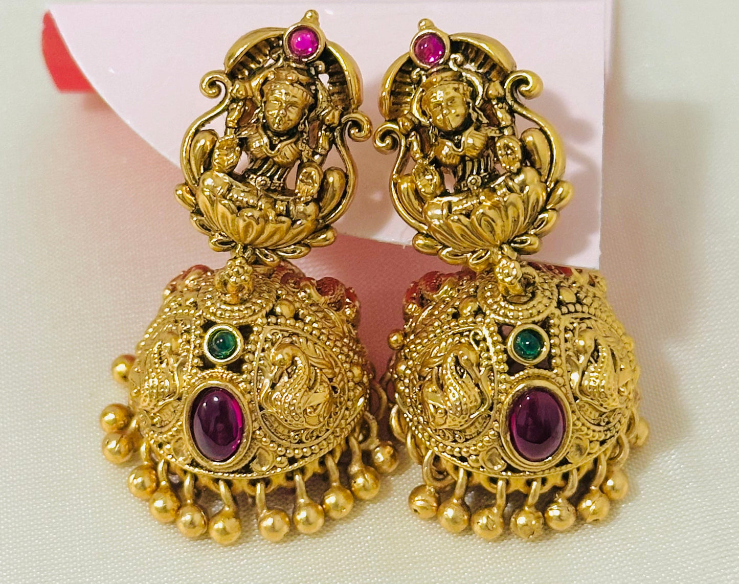 Divine Traditional Gold-Toned Lakshmi Temple Jhumkas