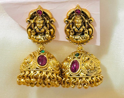 Divine Traditional Gold-Toned Lakshmi Temple Jhumkas