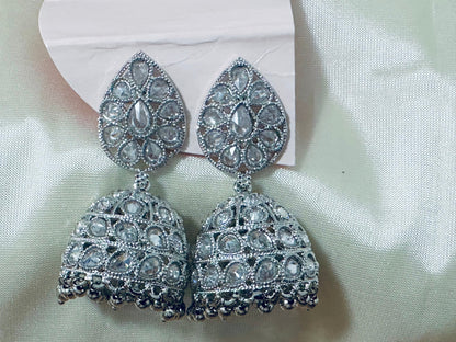 Stunning Silver-Toned Jhumka Earrings