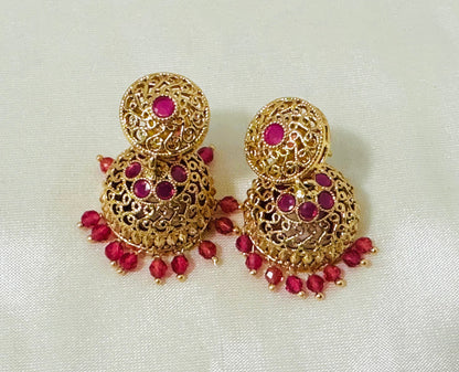 Exquisite Gold-Toned Filigree Jhumka Earrings